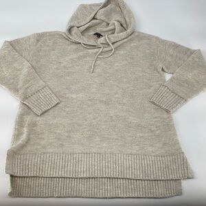 Talbots Womens Hooded Sweater Pullover Drawstring Hi Low Hem Small Petite Beige
